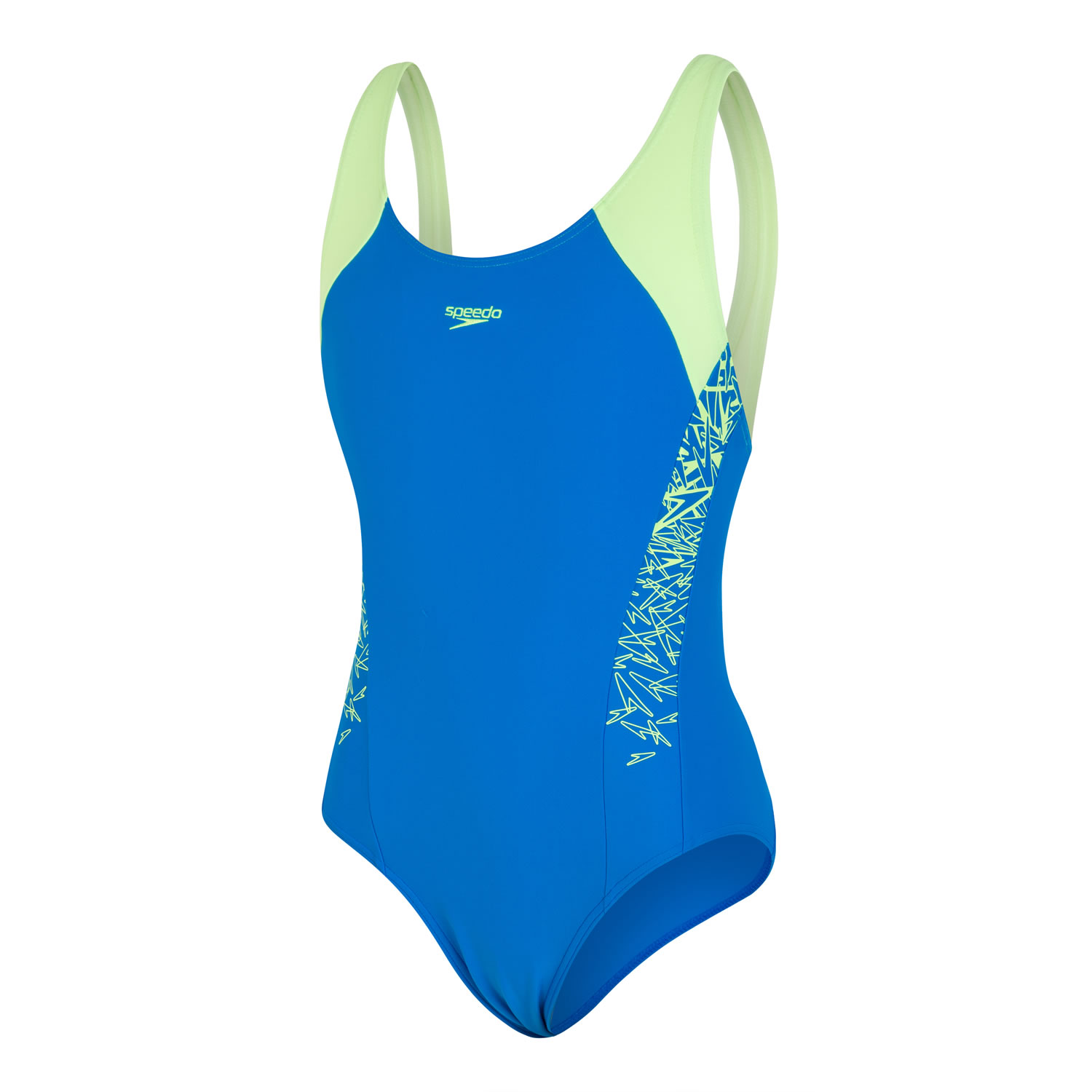 Speedo Boom Splice Muscleback Girls Swimsuit Blue Zest Run Charlie