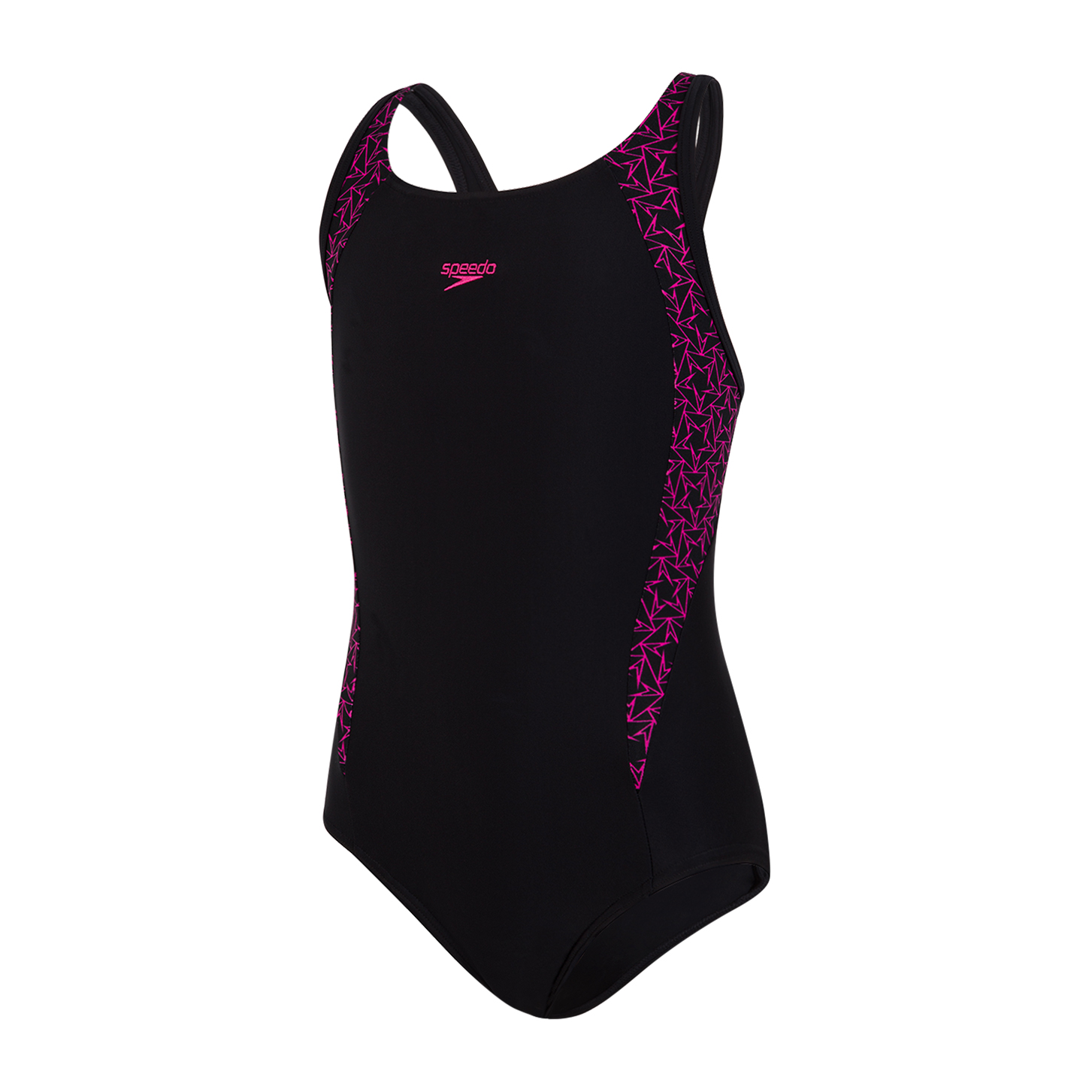 Speedo Boomstar Splice Flyback Girls Swimsuit Black Pink Run Charlie