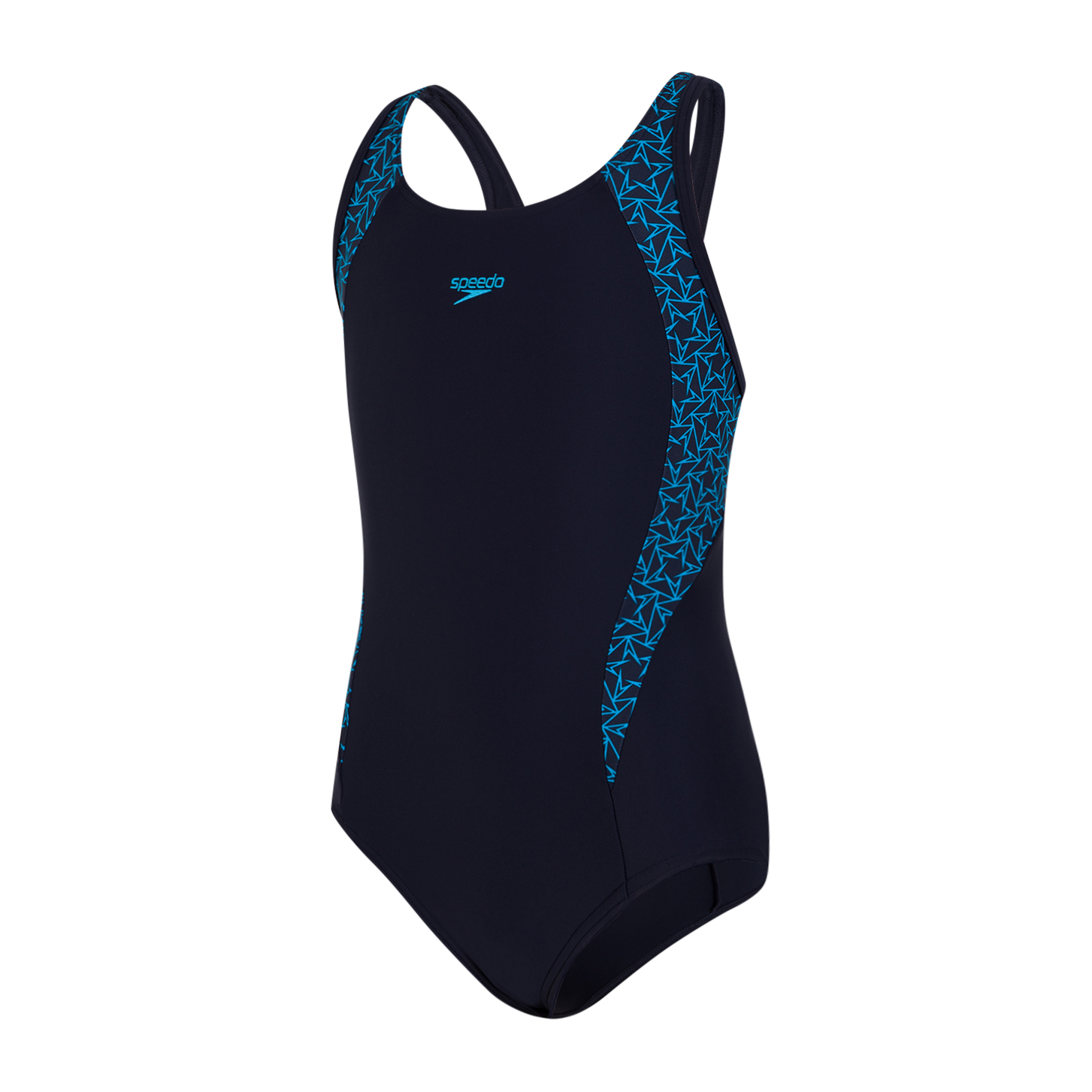 Speedo Boomstar Splice Flyback Girls Swimsuit Navy Blue Run Charlie