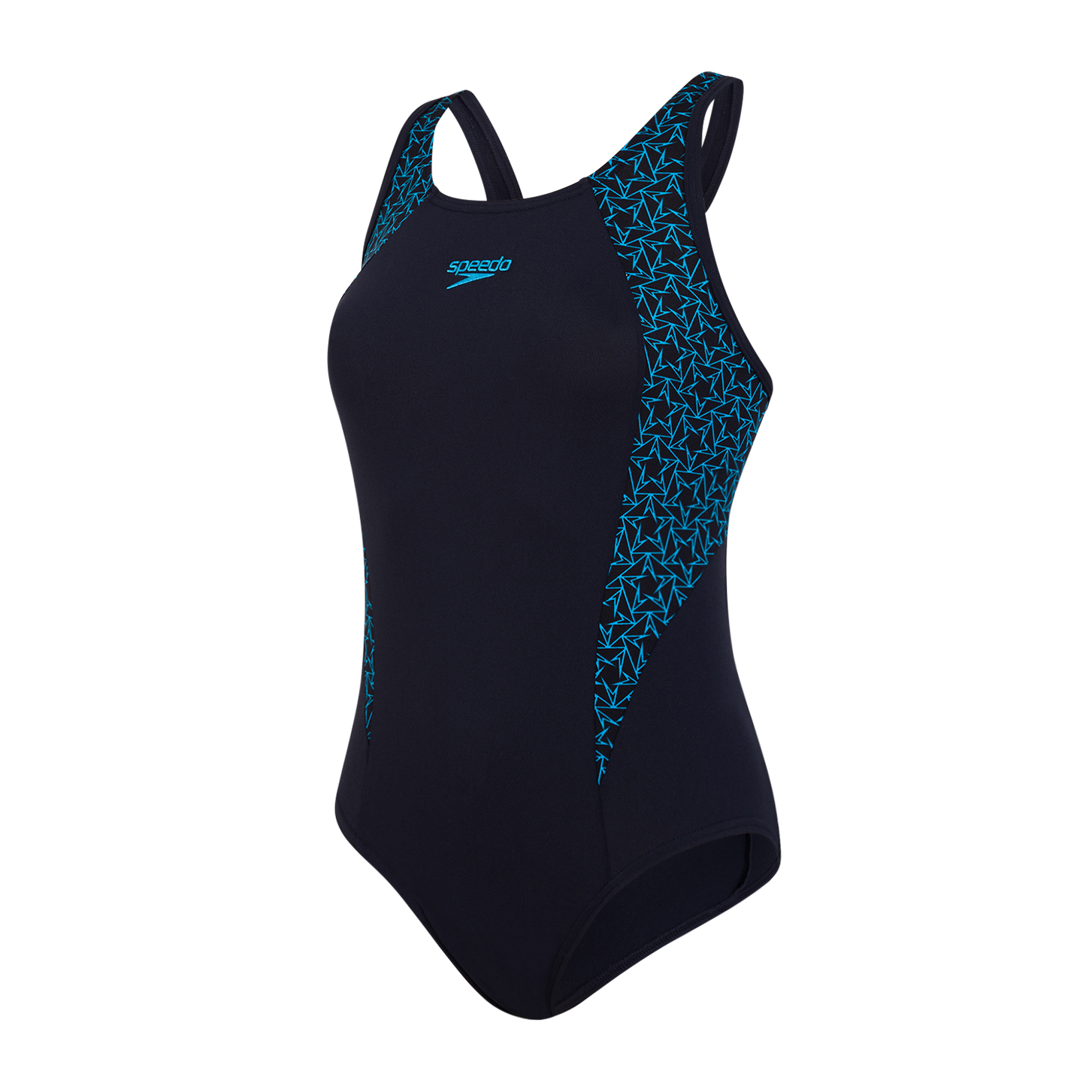 Speedo Boomstar Splice Flyback Womens Swimsuit Navy Blue Run Charlie