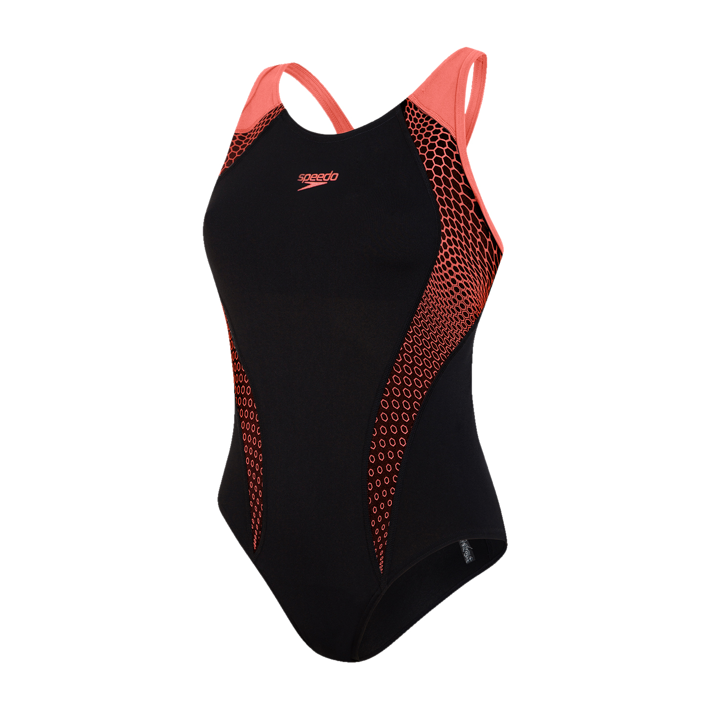 Speedo Placement Laneback Womens Swimsuit Black Red Run Charlie