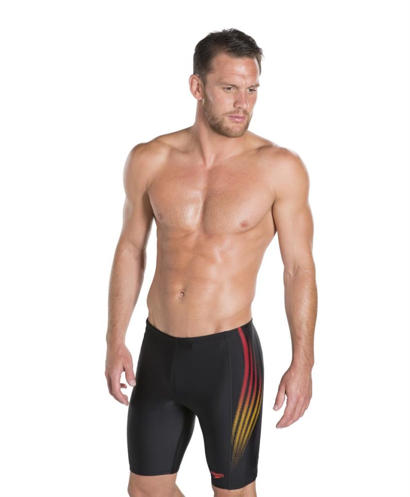 Speedo Placement Panel Jammer Mens Swim Shorts Black Red - Run Charlie