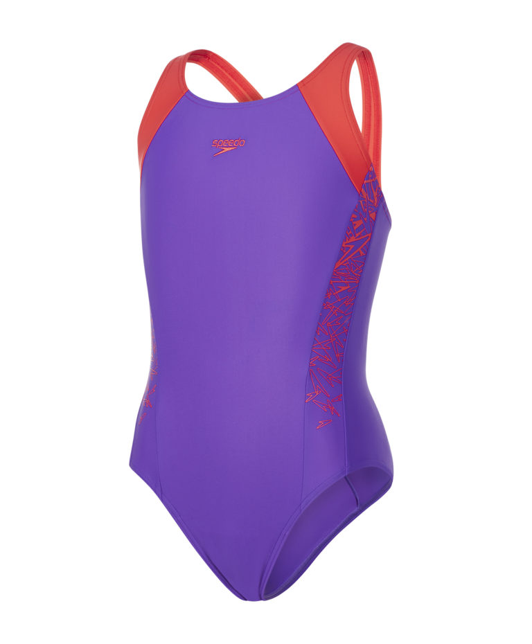 Speedo Boom Splice Muscleback Girls Swimsuit Purple Pink Run Charlie