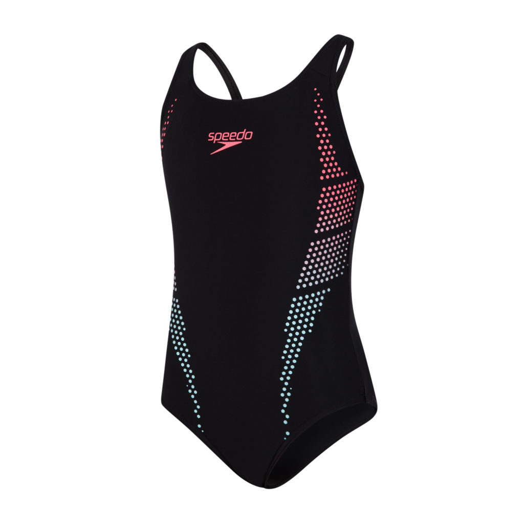 Speedo Plastisol Placement Muscleback Girls Swimsuit Black/Red - Run ...